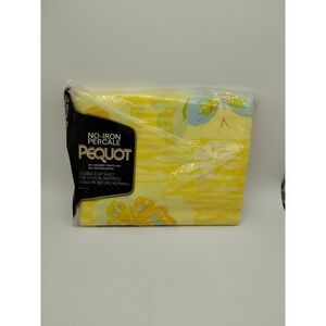 Pequot  FLUTTER-BYE Flat Double Sheet Yellow Butterfly New Vintage MCM